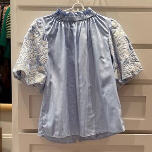 THML Light Blue Embroidered Puff-Sleeve Women's Top Small